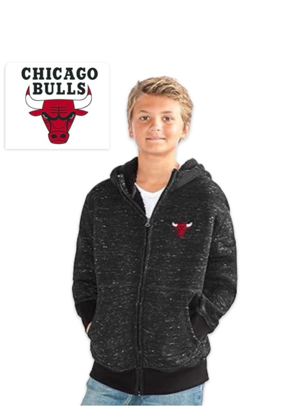 NWT [G-III] Chicago Bulls NBA Zip-Up Sherpa Lined Hooded Sweatshirt Kids M 12/14